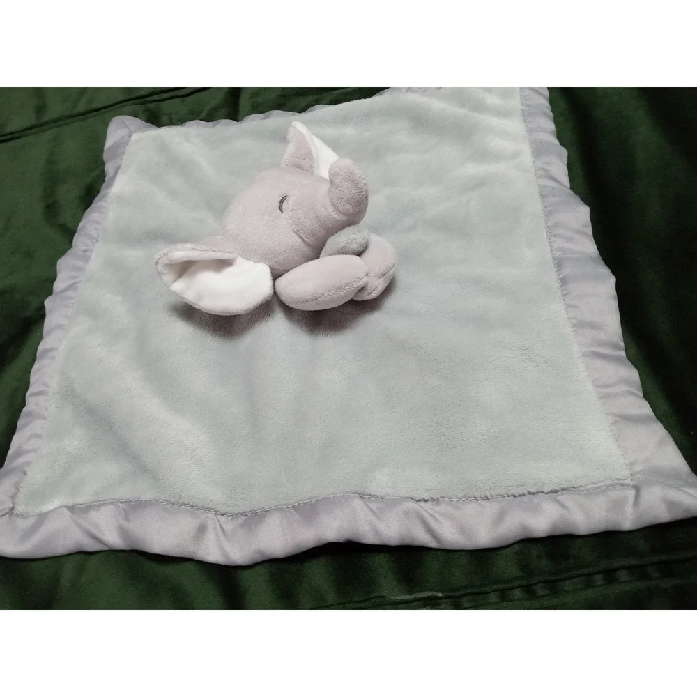 Grey Elephant Baby Lovey Security Blanket Plush Satin Trim‎ Minky Snuggler